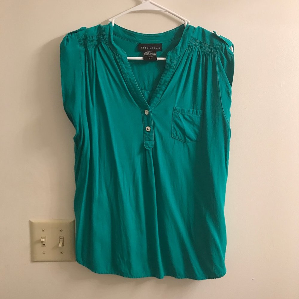 Attention Green Button Up Blouse